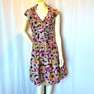 Kay Unger Silk Blend Floral Fit and Flare Dress
